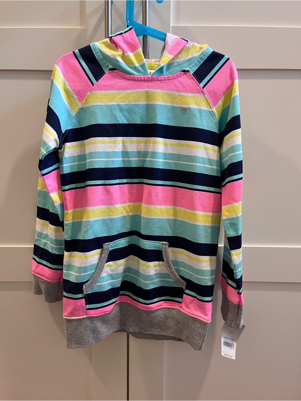 Carter's Girls Striped Hooded Pullover - Pink, Aqua, Navy, Yellow, Gray